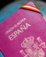 a Spanish Passport with a flag